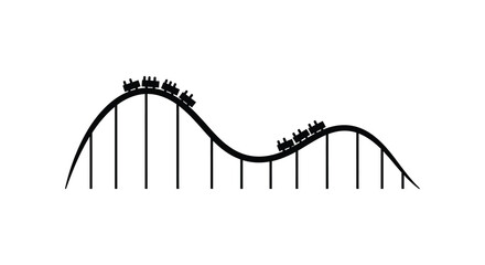 A simple black and white illustration of a thrilling roller coaster ride silhouette