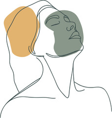 Abstract face line art with muted color blobs woman