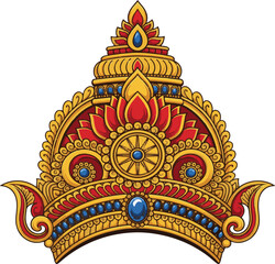 Ornate Golden and Red Crown with Blue and Red Jewels vector illustration
