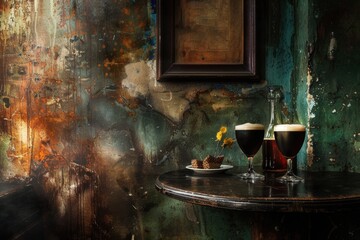 Irish coffee, alcoholic beverage at a bar
