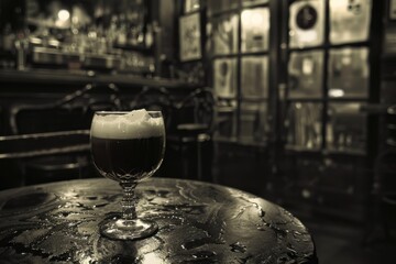 Irish coffee, alcoholic beverage at a bar
