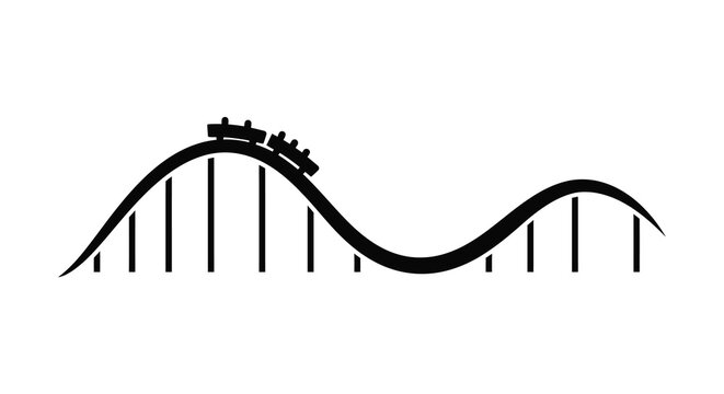 A black roller coaster track with a train simple vector illustration silhouette