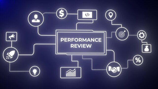 performance review process within a corporate environment, performance metrics, and business insights from large data sets ,network , business ,technology concept. left to right smoothly 3d animation
