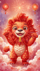Chinese red lion illustration