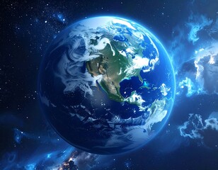 Earth from space, vibrant colors, cosmic backdrop