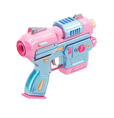 Naklejka premium Pink and blue toy gun isolated on transparent background, water pistol for kids play