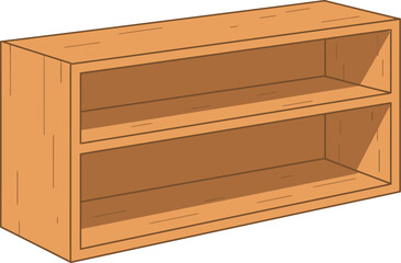 Simple wooden double shelf storage unit for organizing books toys and household items a versatile furniture piece isolated on transparent background