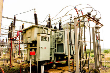Large industrial transformer, detailed close-up, power station setting, Bengaluru, India.