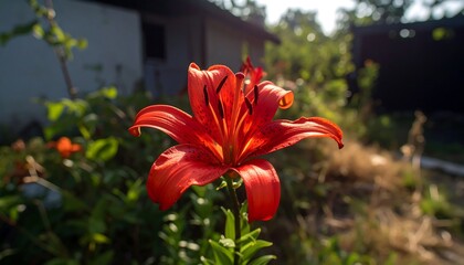 Vibrant orange lily in garden