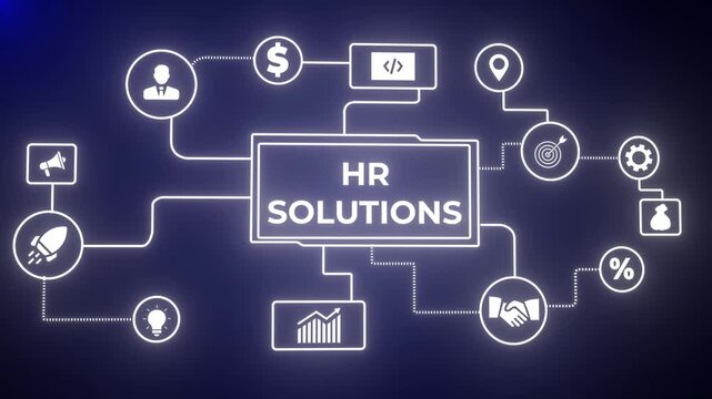 Animated hr solutions concept, business insights from large data sets, Animated data analytics banner web icons.m left to right smoothly 3d animation background. 4k