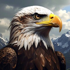Eagle portrait against mountains
