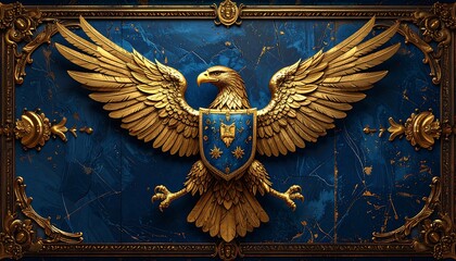 Golden eagle emblem on a blue marble-patterned background