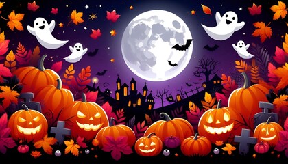 Fototapeta premium A cheerful and spooky vector background for Happy Halloween celebration designs.