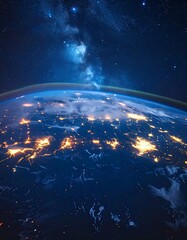 Earth seen from space with city lights