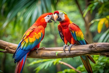 Obraz premium Blue and Yellow Macaw Parrot in Tropical Nature Setting