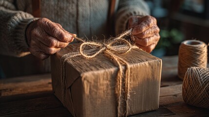 Crafting a Rustic Gift Box with Natural Twine and Hands of Experience