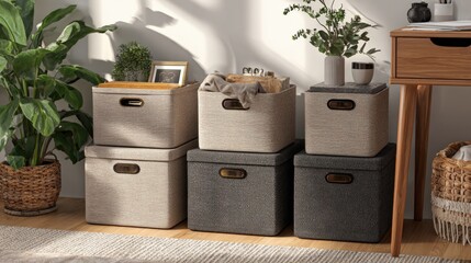 Cozy Storage Solutions with Decorative Baskets in Modern Living Room