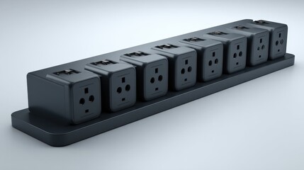 Eight-Socket Power Strip with Black Plastic Housing and Design