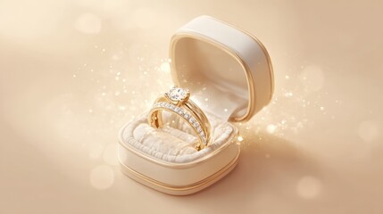 Elegant Diamond Engagement Ring in Polished Gold Display Box