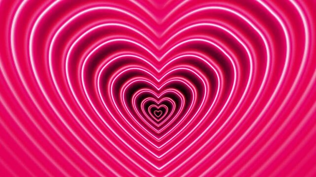 4K hyperloop neon glowing heart tunnel stripes with flashing light effects. Perfect abstract background for disco, party, VJ loops, concerts, music shows, nightclubs, and modern stage visuals.