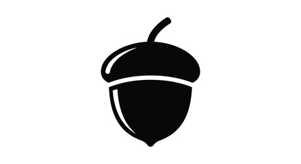 A simple black and white illustration of an acorn shape silhouette