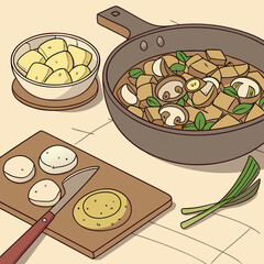 Potato & Mushroom Vector Collection: Traditional Dishes Illustration Set