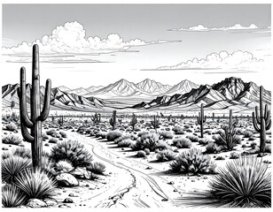 Desert landscape drawing