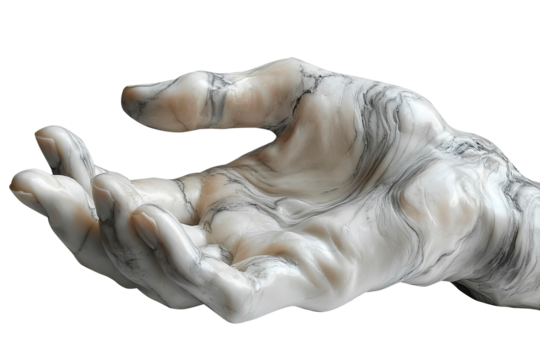 Close-up of a Marble Hand Sculpture:  Open Palm, Detailed Texture