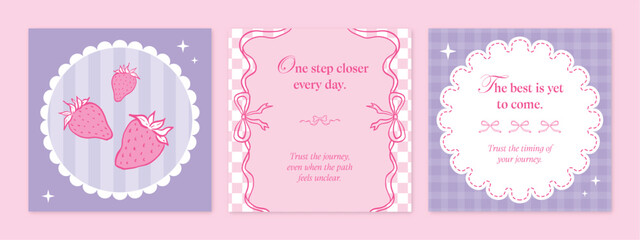 Hand drawn coquette instagram posts collection motivation quotes