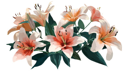 Cluster of stargazer lilies isolated on transparent background