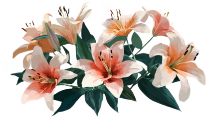 Cluster of stargazer lilies isolated on transparent background