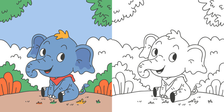 Elephant line art drawing coloring page 2