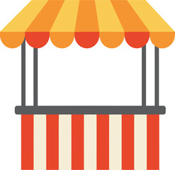 Colorful carnival stand with striped awning and counter perfect for outdoor events and fairs isolated on transparent background