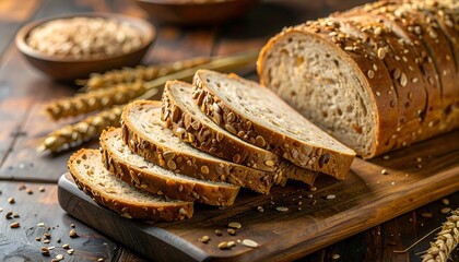 Sliced whole grain bread on a wooden board (1)