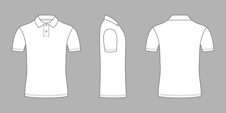 Polo shirt front and side back view. Fashion stylish unisex printed pattern features an elegant collar and short button placket at chest for both sporty and casual wear