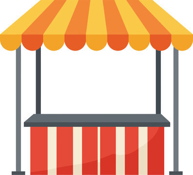 Colorful fairground stall icon for events amusement parks carnivals and marketplaces featuring striped awning and booth display isolated on transparent background