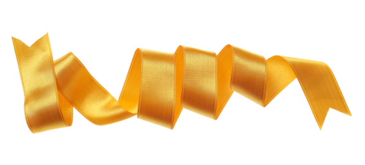 Yellow ribbon flying isolated on white background, clipping path