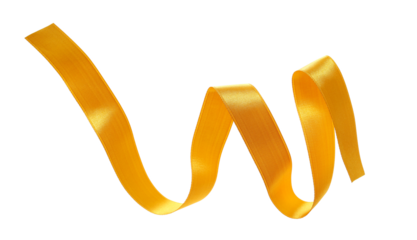 Yellow ribbon flying isolated on white, clipping path