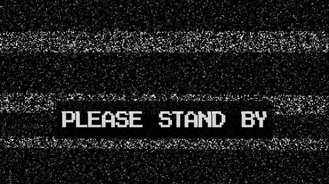 VHS Please stand by TV Noise Analog Screen. 4k Video. Suitable for retro content and vintage.