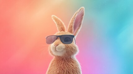 Cute bunny rabbit wearing sunglasses against a pastel background Animal