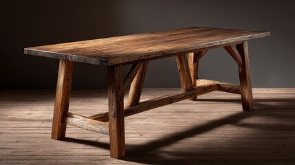 Rustic wooden farmhouse table long trestle base reclaimed wood top Furniture