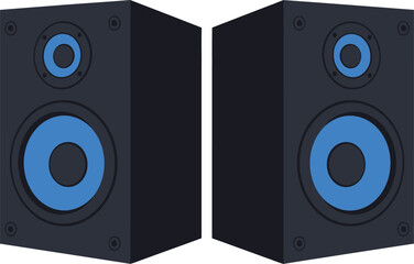 Fototapeta premium Two modern black speakers with glowing blue accents offering powerful audio experiences for immersive sound systems isolated on transparent background