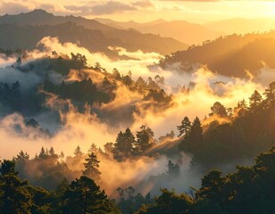 Golden sunrise over misty mountains (1)