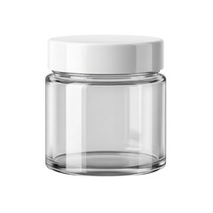 Clear glass jar with a white plastic lid