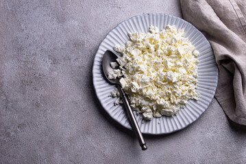 Cottage cheese on light background