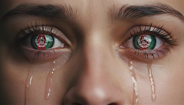 Emotional eyes with lens of Afghanistan flag