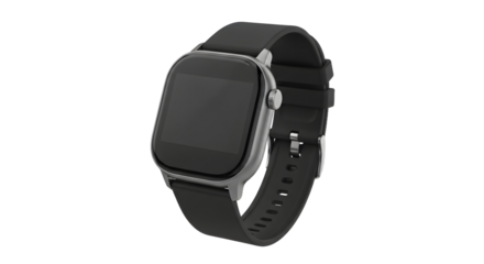 Modern black smartwatch with a blank screen, a plain object isolated on a clean white background for mockups or concepts