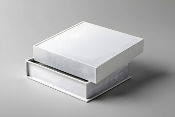 Square slipcase book mock up isolated on soft gray background. 3D illustration