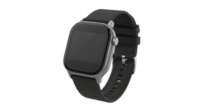 Modern black smartwatch with a blank screen, a plain object isolated on a clean white background for mockups or concepts - Powered by Adobe