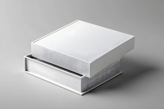 Square slipcase book mock up isolated on soft gray background. 3D illustration